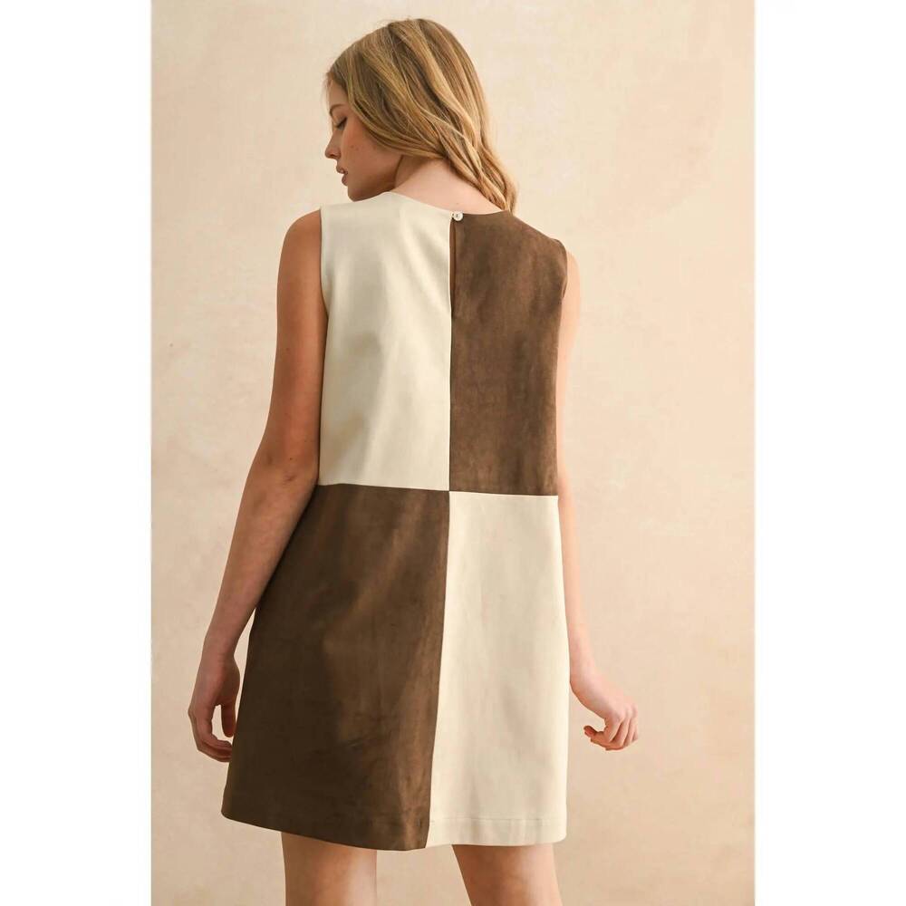 NEW MIOU MUSE suede color blocked mini dress in brown - Picture 2 of 3